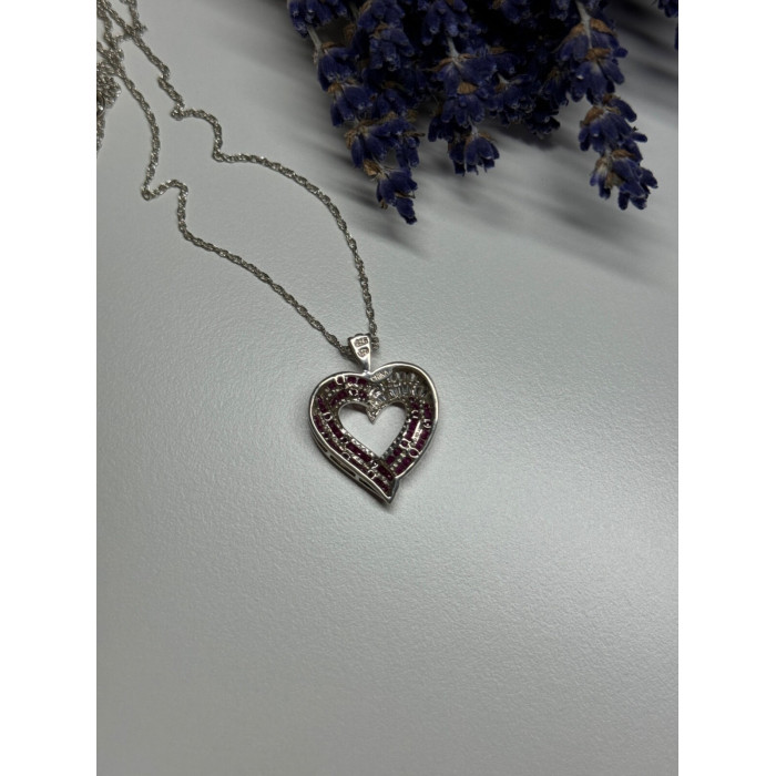 925 Sterling Silver Necklace Pink & White Spinel