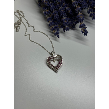 925 Sterling Silver Necklace Pink & White Spinel