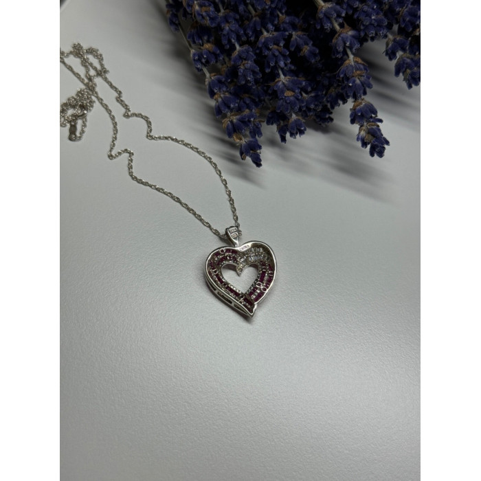 925 Sterling Silver Necklace Pink & White Spinel