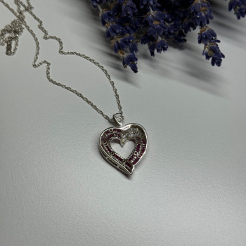 925 Sterling Silver Necklace Pink & White Spinel