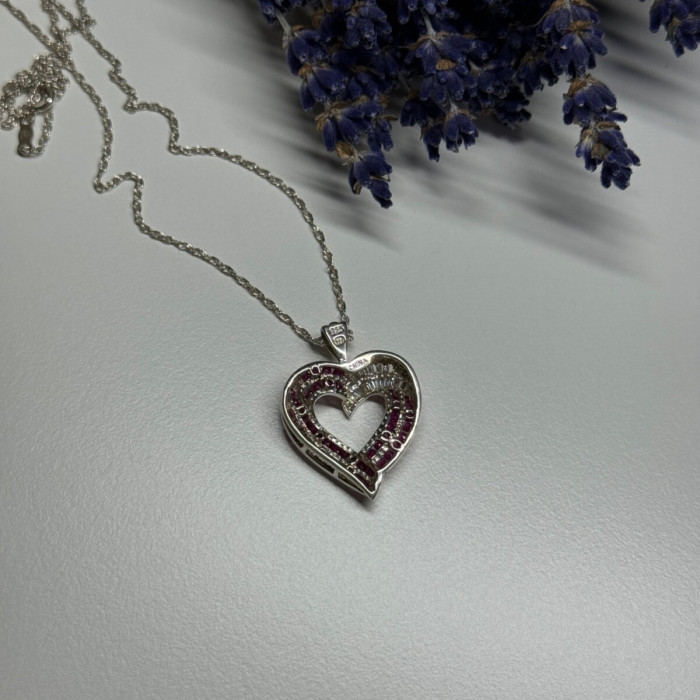 925 Sterling Silver Necklace Pink & White Spinel