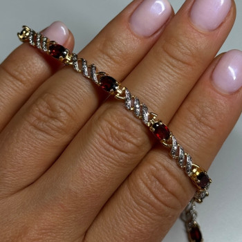 925 Sterling Silver Gold Plated Garnet Bracelet
