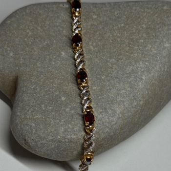 925 Sterling Silver Gold Plated Garnet Bracelet