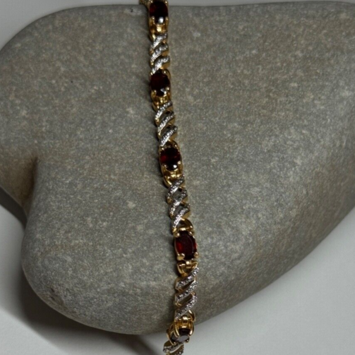 925 Sterling Silver Gold Plated Garnet Bracelet