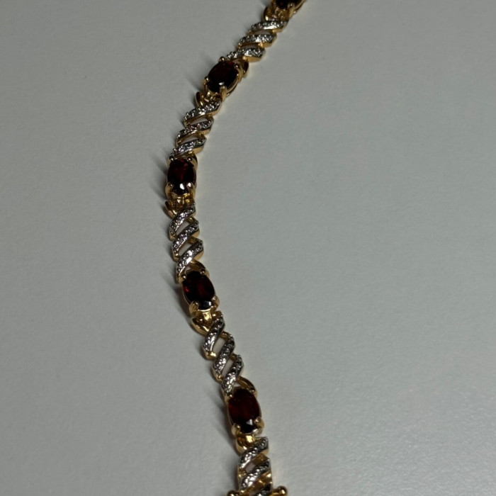 925 Sterling Silver Gold Plated Garnet Bracelet