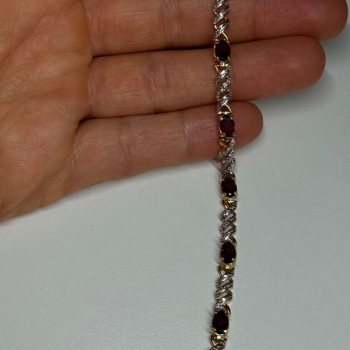 925 Sterling Silver Gold Plated Garnet Bracelet