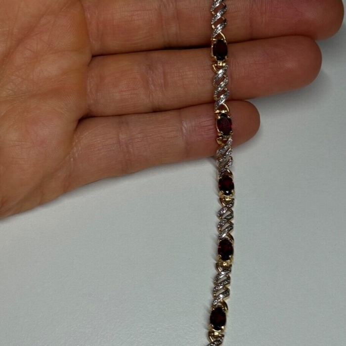 925 Sterling Silver Gold Plated Garnet Bracelet