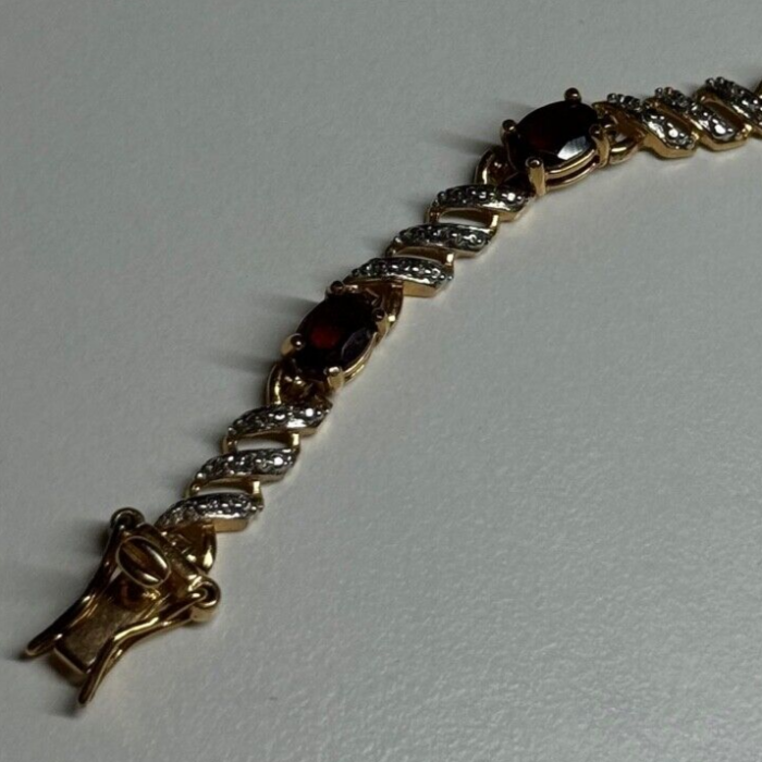 925 Sterling Silver Gold Plated Garnet Bracelet