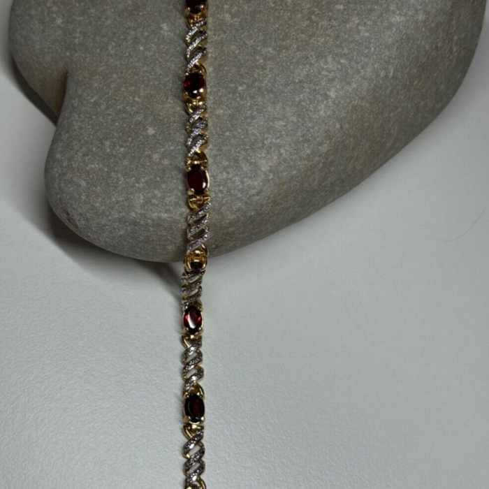 925 Sterling Silver Gold Plated Garnet Bracelet