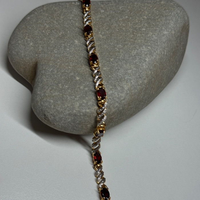 925 Sterling Silver Gold Plated Garnet Bracelet