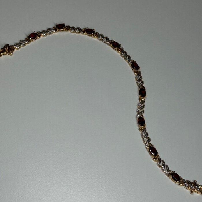 925 Sterling Silver Gold Plated Garnet Bracelet