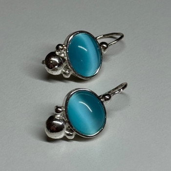 925 Sterling Silver Moon Stone Earrings Length 22 Mm