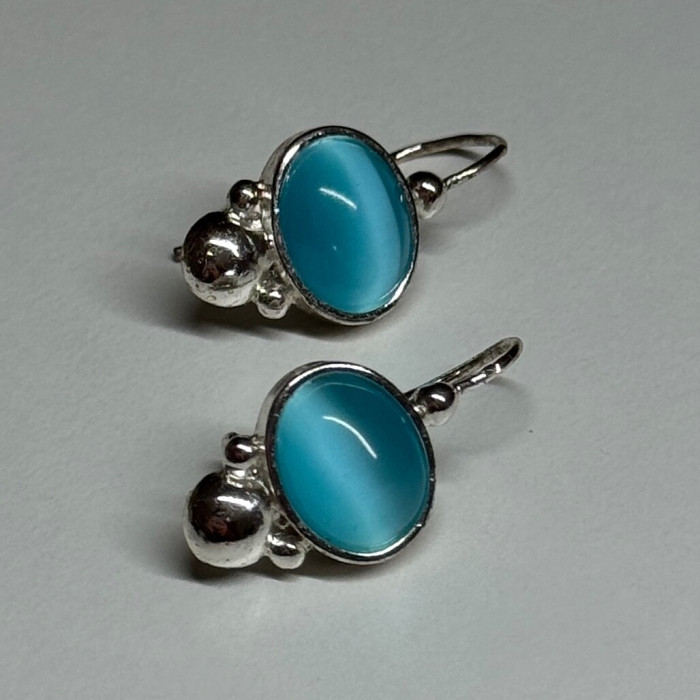 925 Sterling Silver Moon Stone Earrings Length 22 Mm