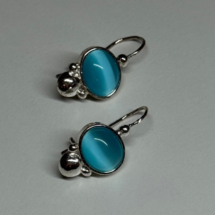 925 Sterling Silver Moon Stone Earrings Length 22 Mm