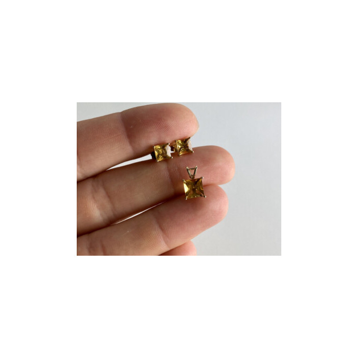 10K YELLOW GOLD HELIODOR EARRINGS & PENDANT