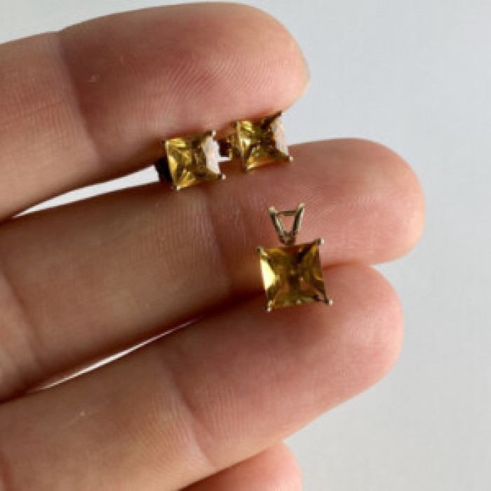 10K Yellow Gold Heliodor Earrings & Pendant