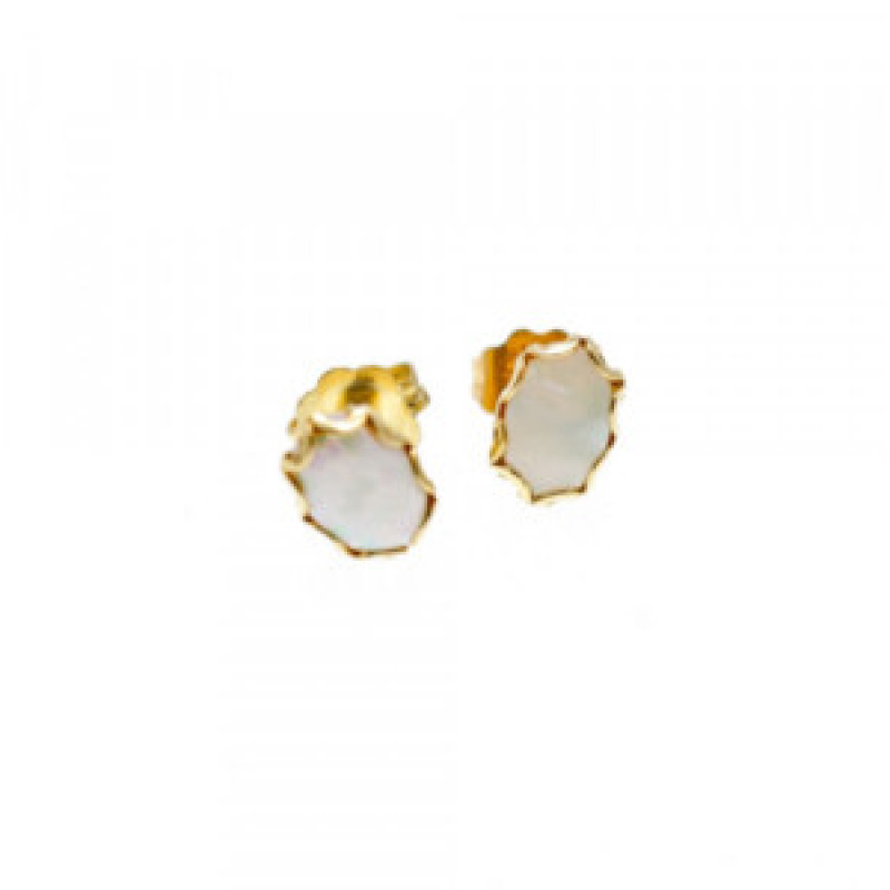 14K Yellow Gold White Opal Earrings