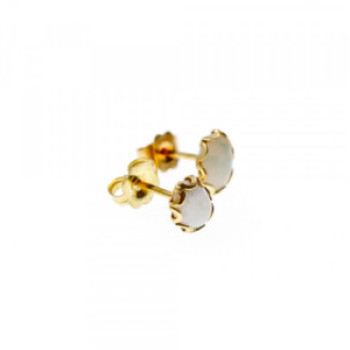 14K Yellow Gold White Opal Earrings