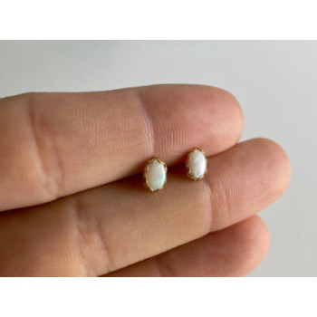 14K YELLOW GOLD WHITE OPAL EARRINGS