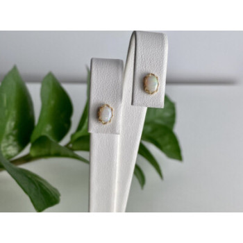 14K YELLOW GOLD WHITE OPAL EARRINGS