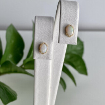 14K Yellow Gold White Opal Earrings