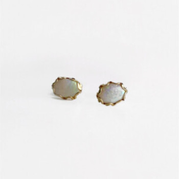 14K Yellow Gold White Opal Earrings