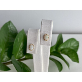 14K YELLOW GOLD WHITE OPAL EARRINGS