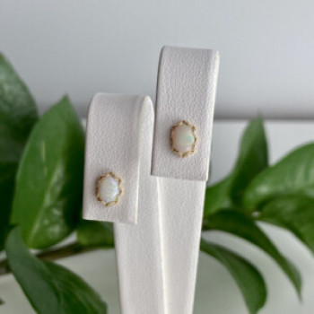 14K Yellow Gold White Opal Earrings