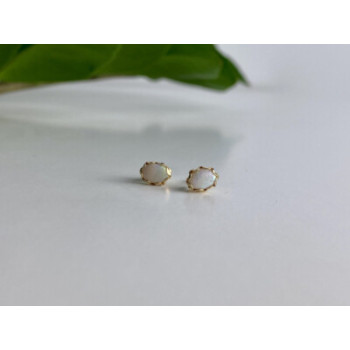 14K YELLOW GOLD WHITE OPAL EARRINGS