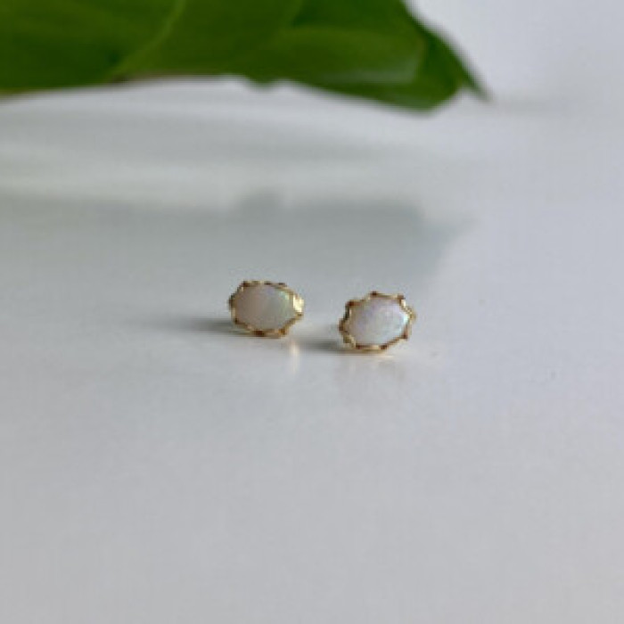 14K Yellow Gold White Opal Earrings
