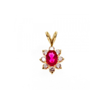 14K YELLOW GOLD RUBY & WHITE TOPAZ PENDANT