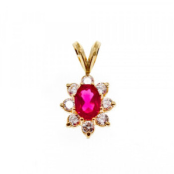 14K Yellow Gold Ruby & White Topaz Pendant