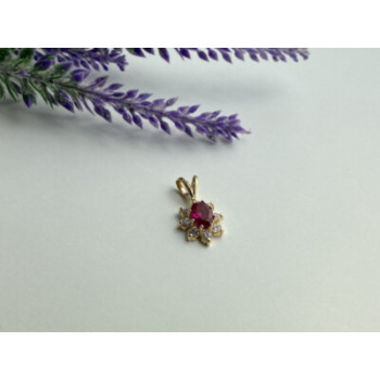 14K YELLOW GOLD RUBY & WHITE TOPAZ PENDANT