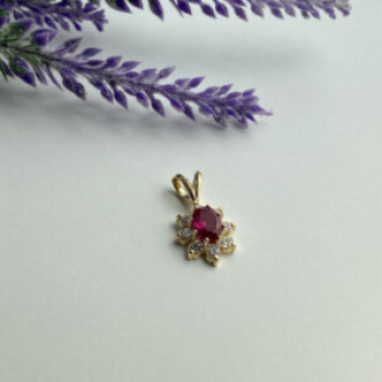 14K Yellow Gold Ruby & White Topaz Pendant