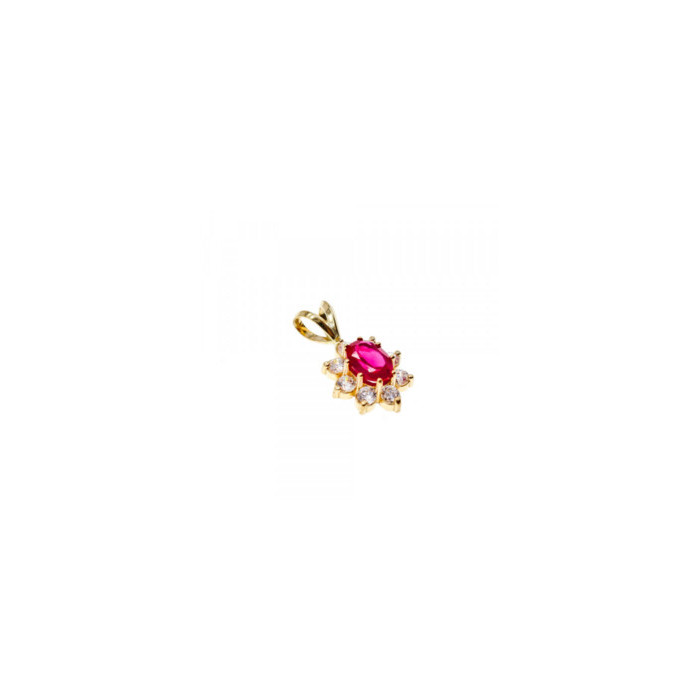 14K YELLOW GOLD RUBY & WHITE TOPAZ PENDANT