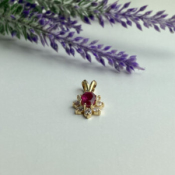14K Yellow Gold Ruby & White Topaz Pendant