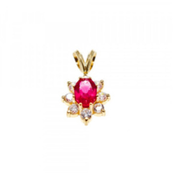 14K Yellow Gold Ruby & White Topaz Pendant