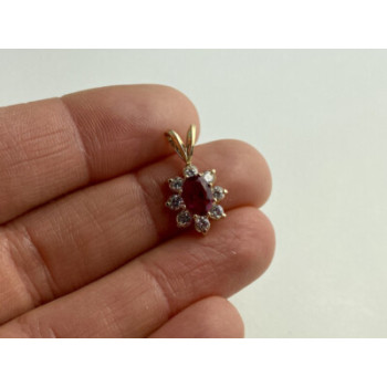 14K YELLOW GOLD RUBY & WHITE TOPAZ PENDANT