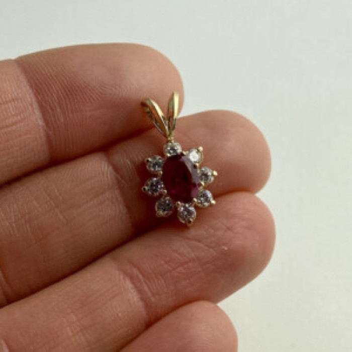 14K Yellow Gold Ruby & White Topaz Pendant