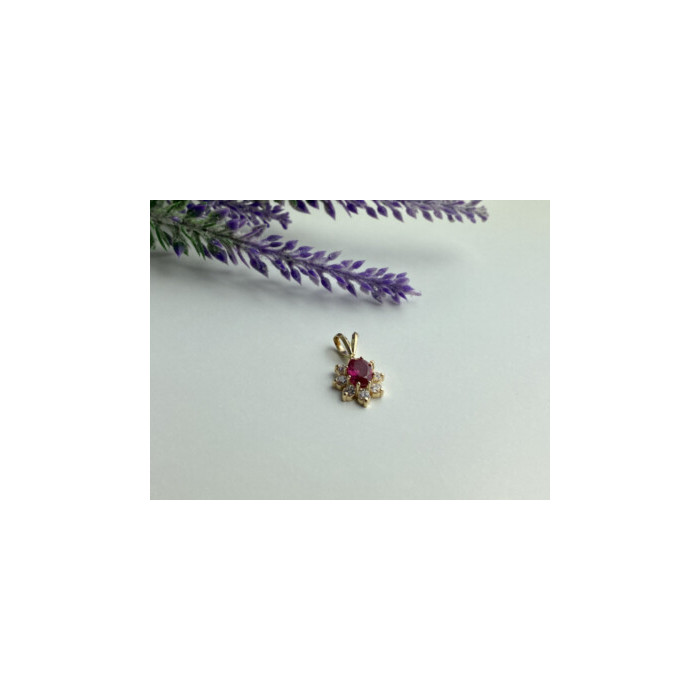 14K YELLOW GOLD RUBY & WHITE TOPAZ PENDANT