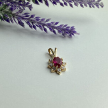 14K Yellow Gold Ruby & White Topaz Pendant