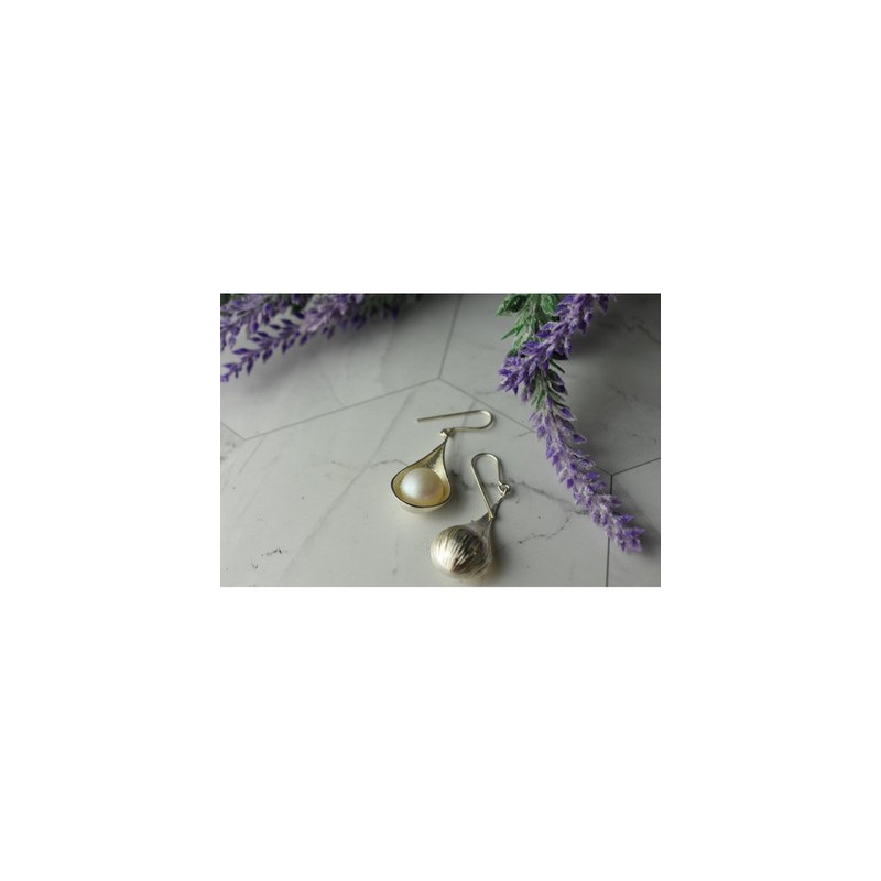 925 Sterling Silver Pearls Earrings Italy