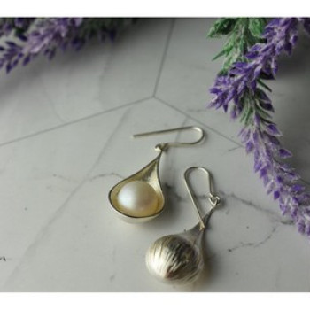 925 Sterling Silver Pearls Earrings Italy