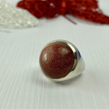 925 Sterling Silver Aventurine Ring Size 6.5