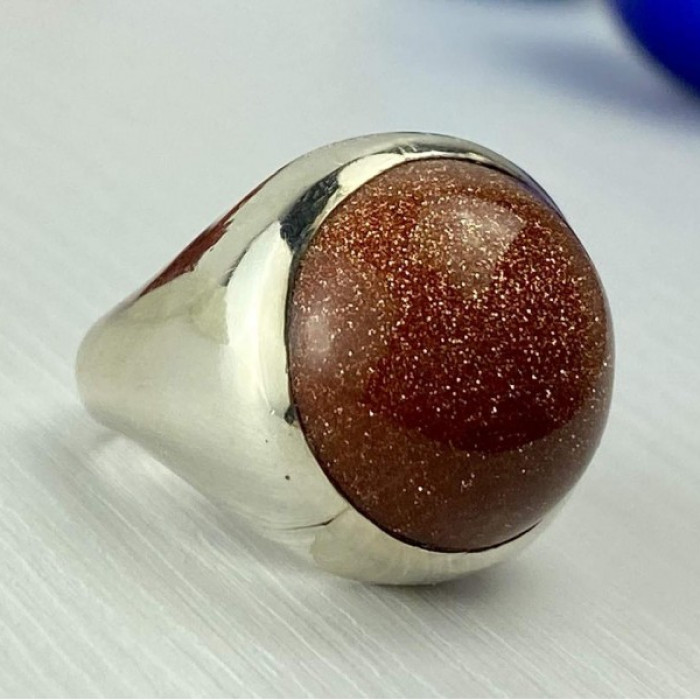 925 Sterling Silver Aventurine Ring Size 6.5