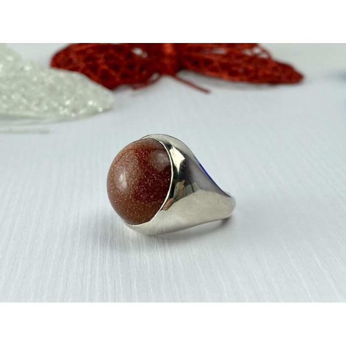 925 Sterling Silver Aventurine Ring Size 6.5