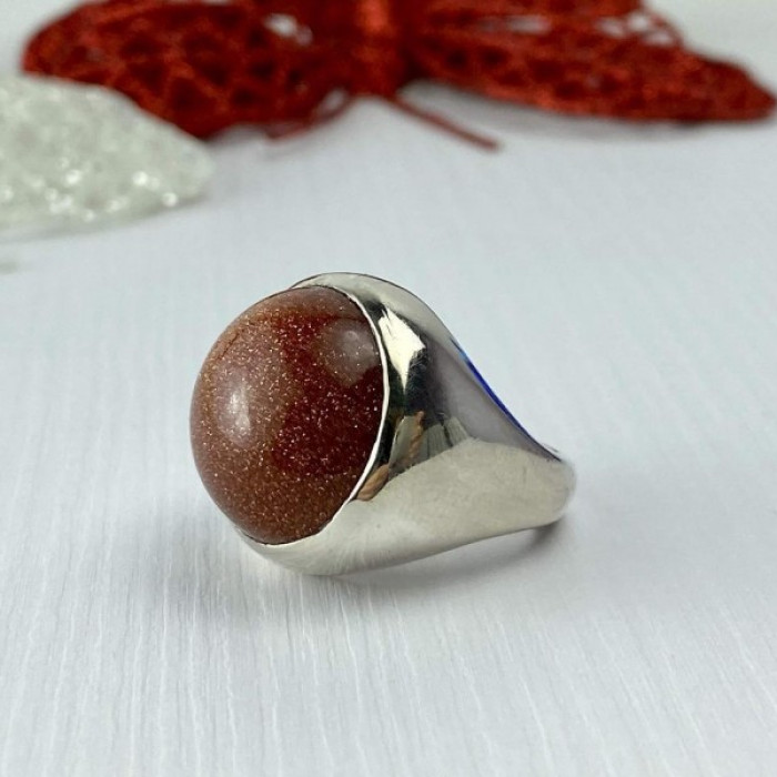 925 Sterling Silver Aventurine Ring Size 6.5
