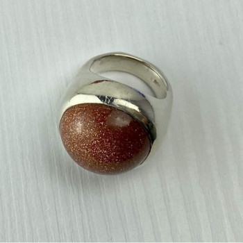 925 Sterling Silver Aventurine Ring Size 6.5