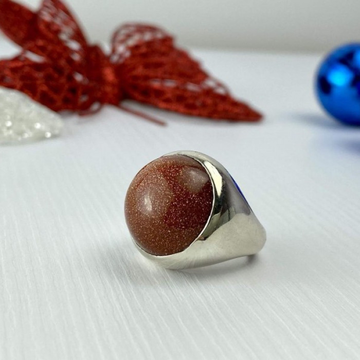 925 Sterling Silver Aventurine Ring Size 6.5