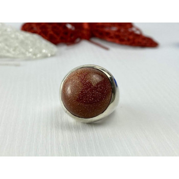 925 Sterling Silver Aventurine Ring Size 6.5